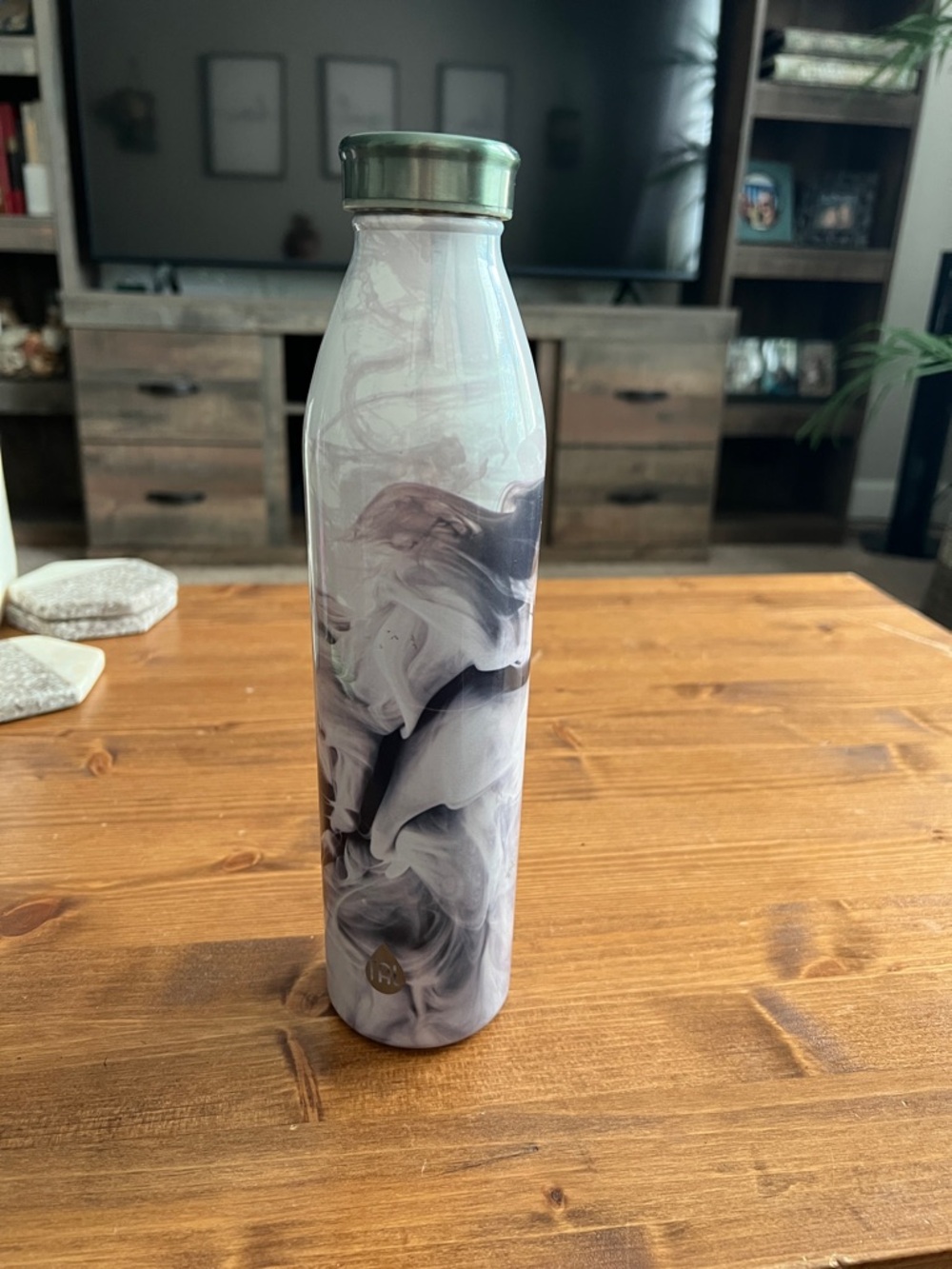 Insulated Marble-Pattern Stainless Steel Water Bottle - Gray Swirl